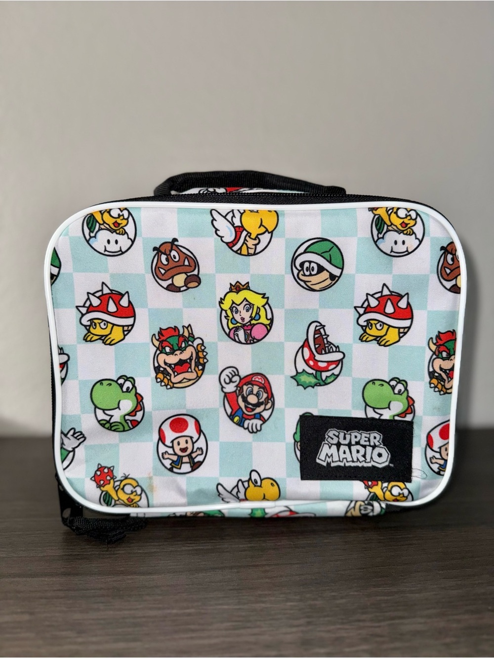 Nintendo Super Mario Mint Green Checkered Kids Lunch Box